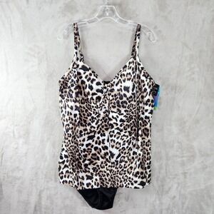 Swim Solutions Knotted Flyaway Fauxkini Swimsuit Tummy Control‎ Plus Size 24W